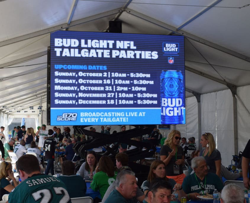 bud light screen at tailgate event