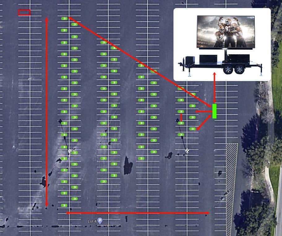 suggested car spacing for a socially distanced tailgate watch party